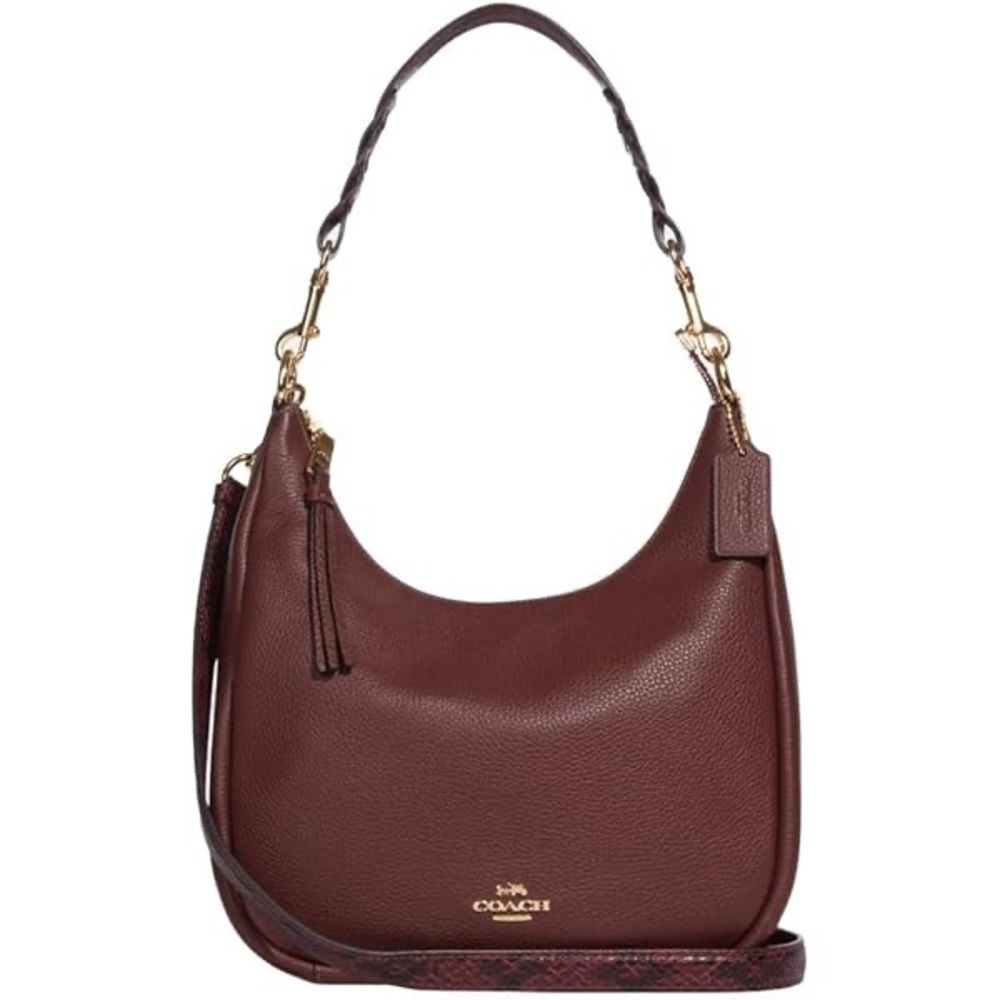 Coach Jules Burgundy Snake Print Leather Hobo Bag